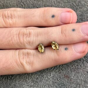 Vintage Sterling Silver Earrings Synthetic Citrine Light Yellow Oval Stone